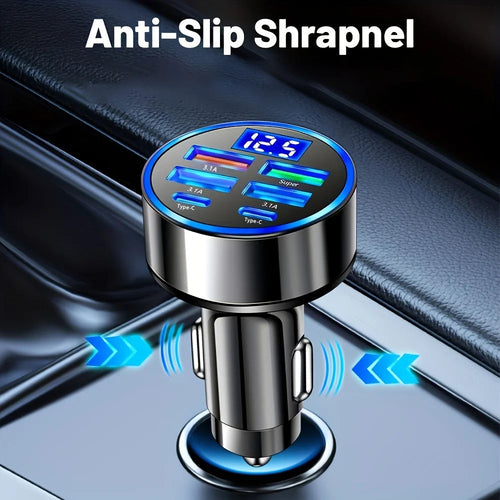 6-in-1 Fast Charging Car Adapter 3.1A Dual Type-C Digital Display Smar